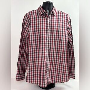 Men's Red and Gray Lee Button Down Dress Shirt Size L